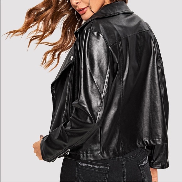 black leather moto jacket vegan sexy boho - Picture 3 of 4